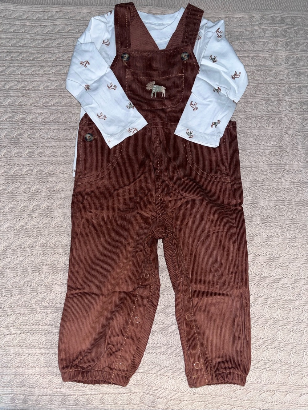 Carter's Brown Corduroy Overalls with White Moose Top
